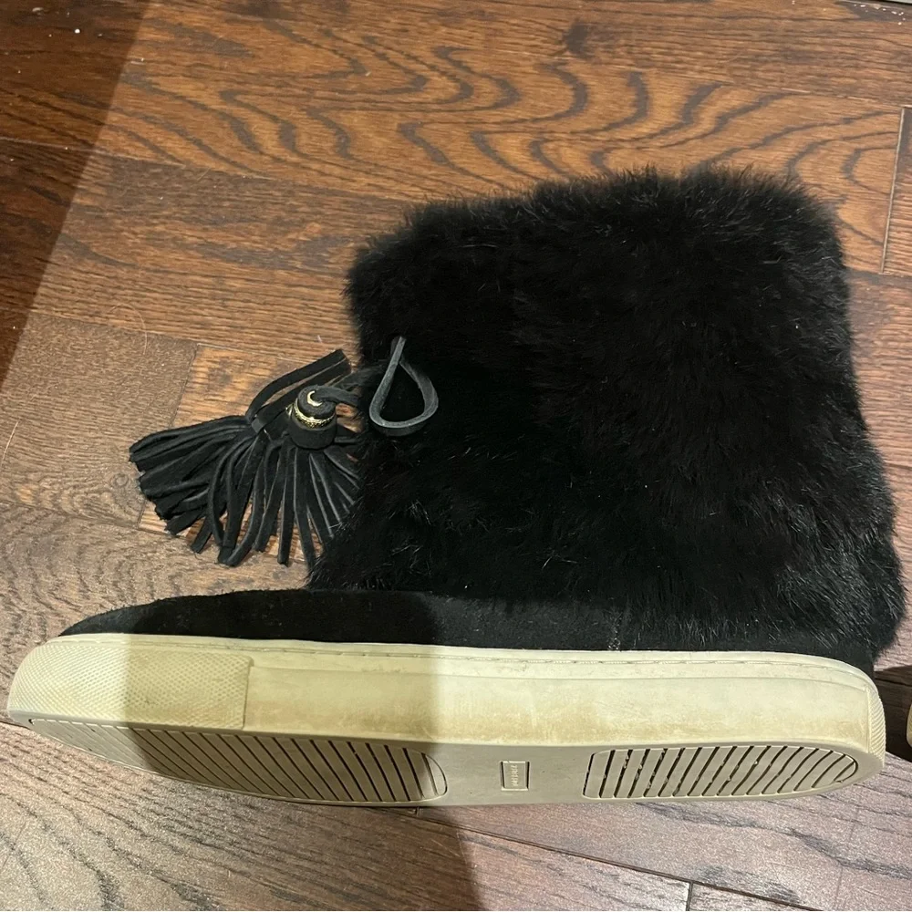 Tory Burch Angelica Black Rabbit Suede Winter Boots - Picture 7 of 11